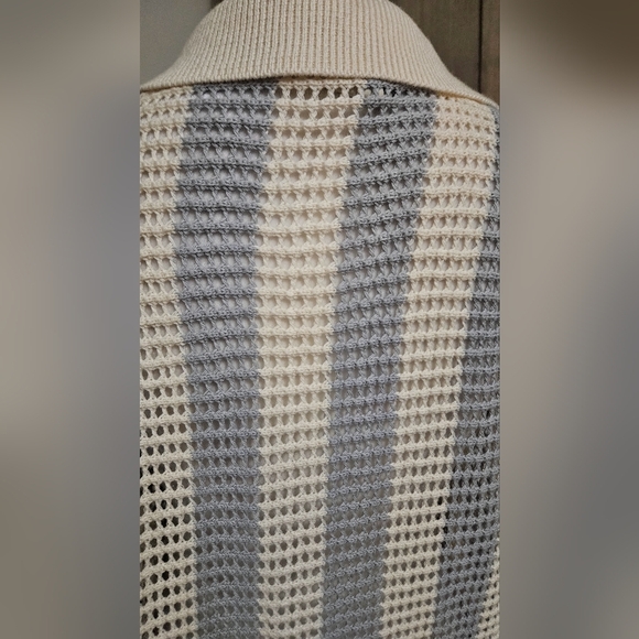 MASSIVE LUXURY Crochet OpenKnit ShortSleeve Button Shirt.Blue/cream Stripe L NWT - Picture 12 of 12